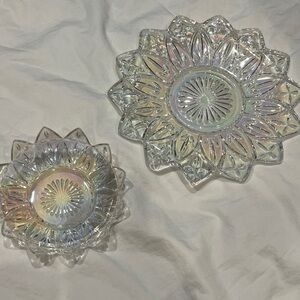 Federal Glass Iridescent Glass Decorative 9 inch Plate and 5 1/2 inch Bowl